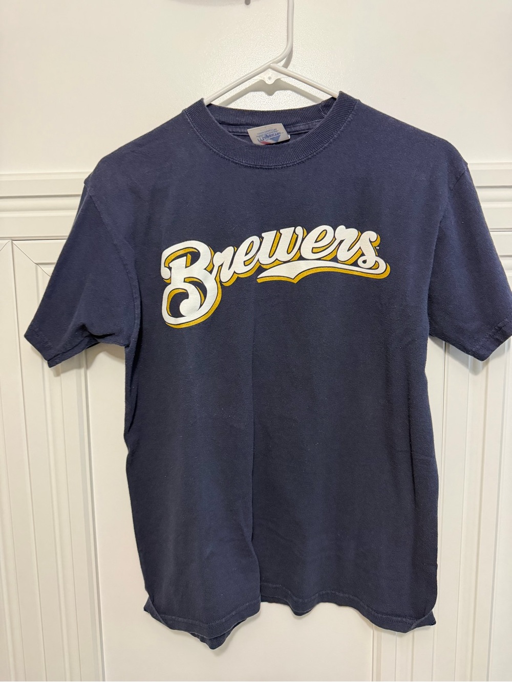 Majestic Brewers Script Logo Tee - Navy, White & Gold